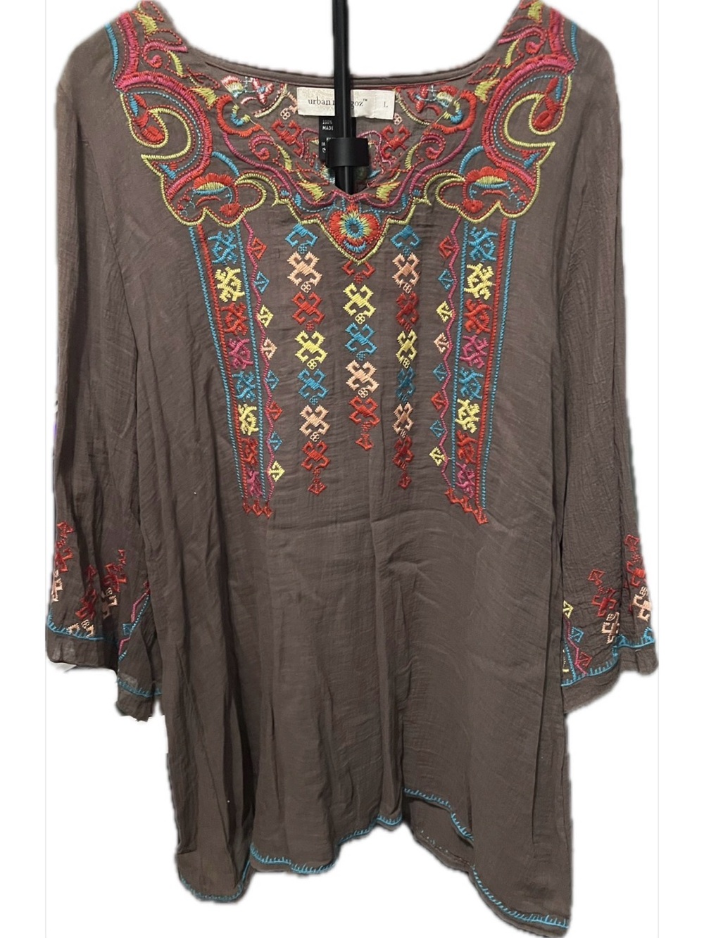 Urban Mangoz Embroidered Brown Boho Tunic Top